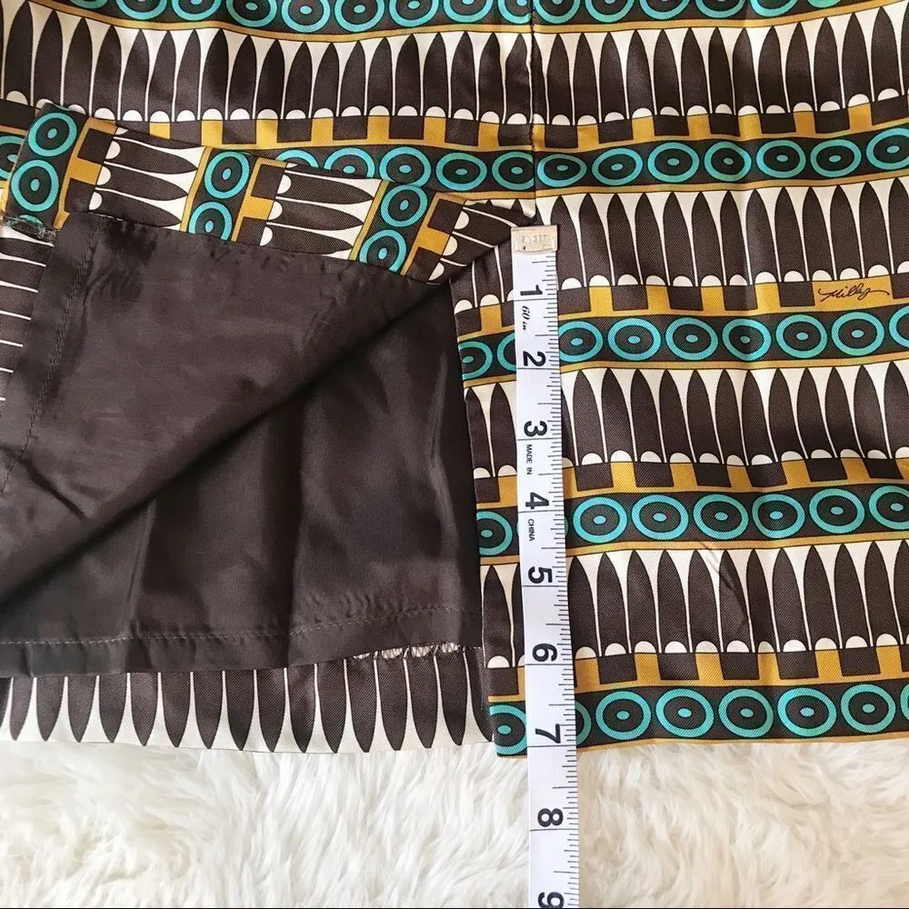 MILLY Silk Sheath Dress Sleeveless Geometric Print Tie‎ Belt Cream Brown Size 4 Brown - Image 14