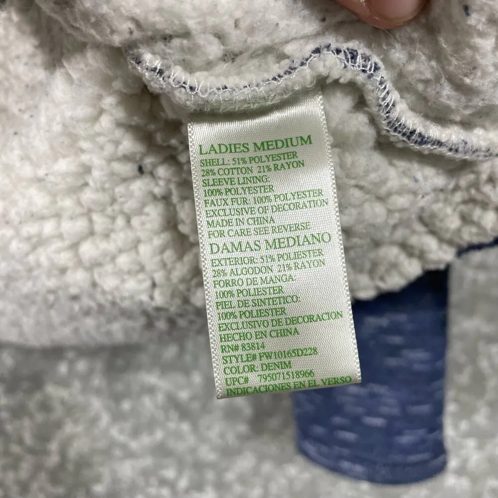 Green Tea Blue Sherpa Faux Fur Lined Open Front Cardigan - Size Medium - Sweater - Image 5