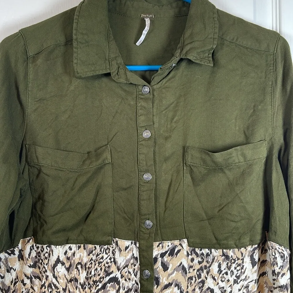 Free People Welcome the Jungle Army Combo Long Sleeve Tunic Size Small EUC #1789 - Image 3