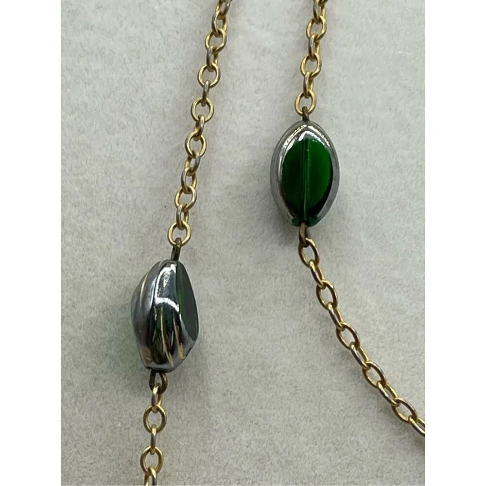 Vintage Mr. We 1970’s green glass gold tone long necklace. - Image 3