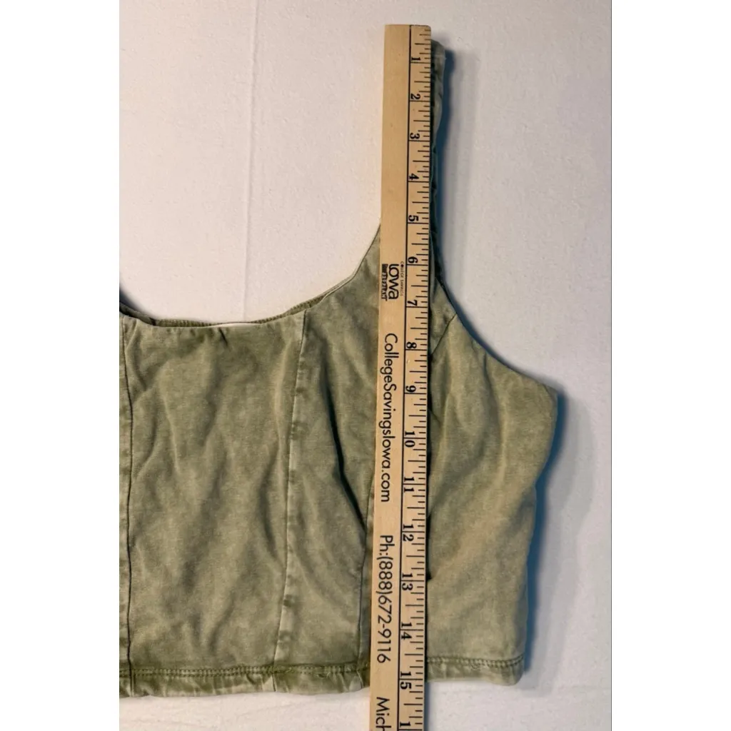 Olive Green Cropped Tank Top Y2K Minimal Kendall Jenner Pilates Core Top Large - Image 4