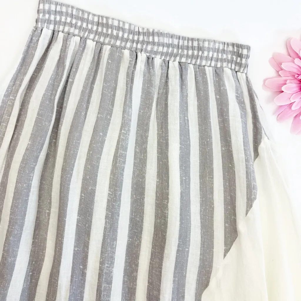 Luukaa Lagenlook Layered Asymmetrical Linen Midi Maxi Skirt Grey White Stripe Gray Size 6 - Image 3