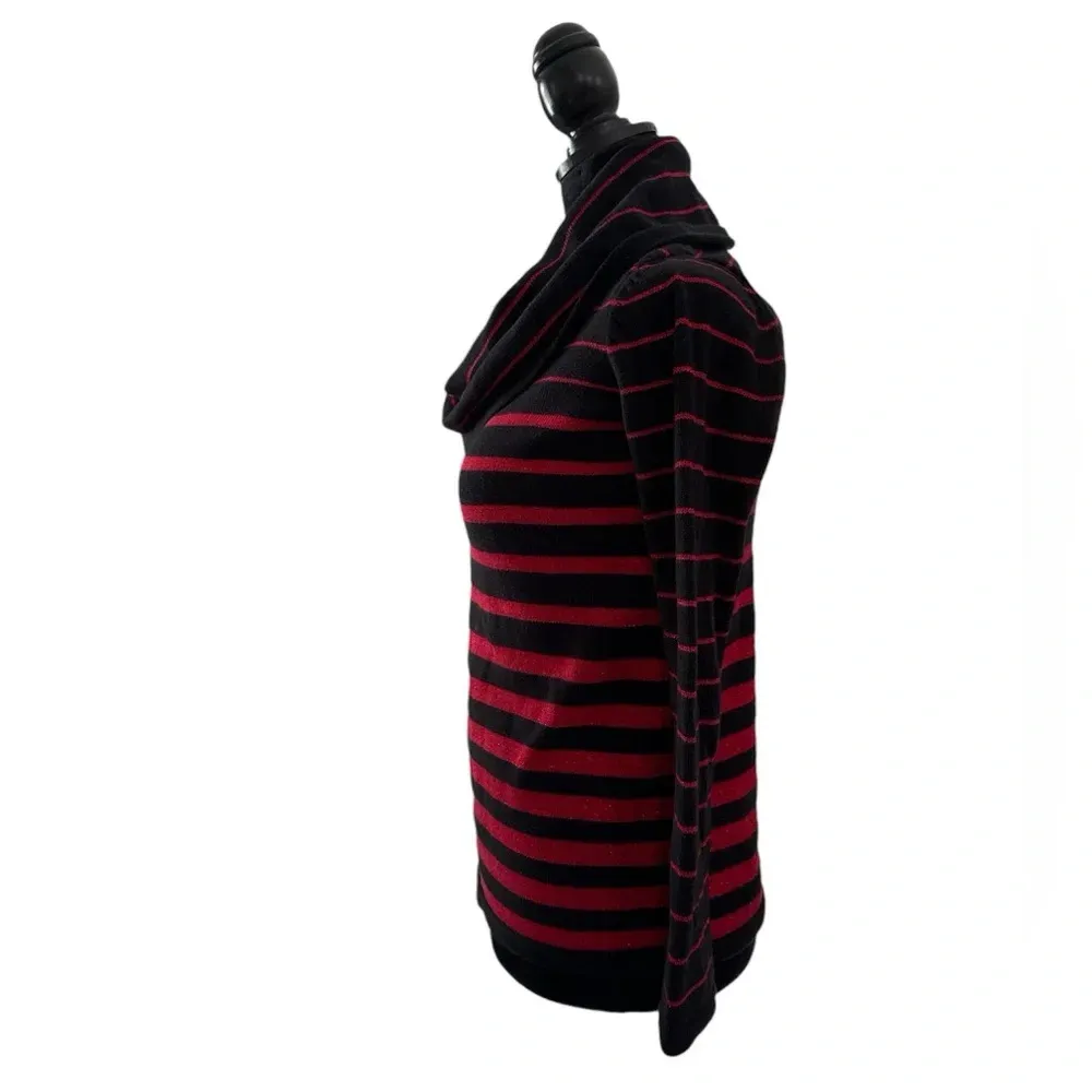 Jones of New York Black & Red Striped Cowl Neck Sweater Size PS - Image 5