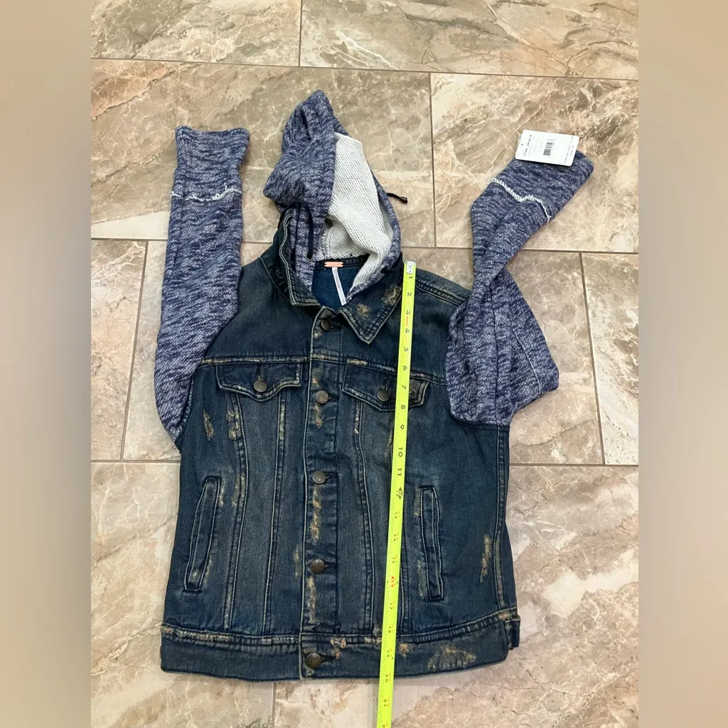 NWT Free People We The Free Throwback Denim Knit Hoodie Jacket - Image 5