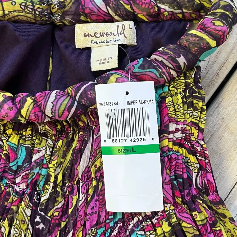 One World Women's Colorful Rope Neck Sleeveless Shift Dress Size L. NEW - Image 10