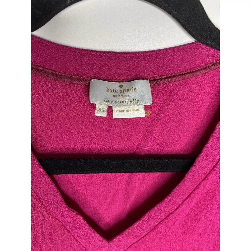 Kate Spade Blouse Size XS Women's Cap Short Sleeve V-Neck Hot Pink Viscose Top - Image 5