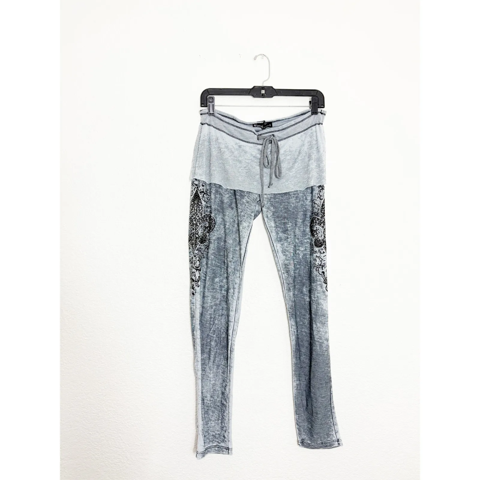 Vintage Y2K Vocal Rhinestone Grunge Emo Pants Fold Over Euro Acid Wash Small - Image 3