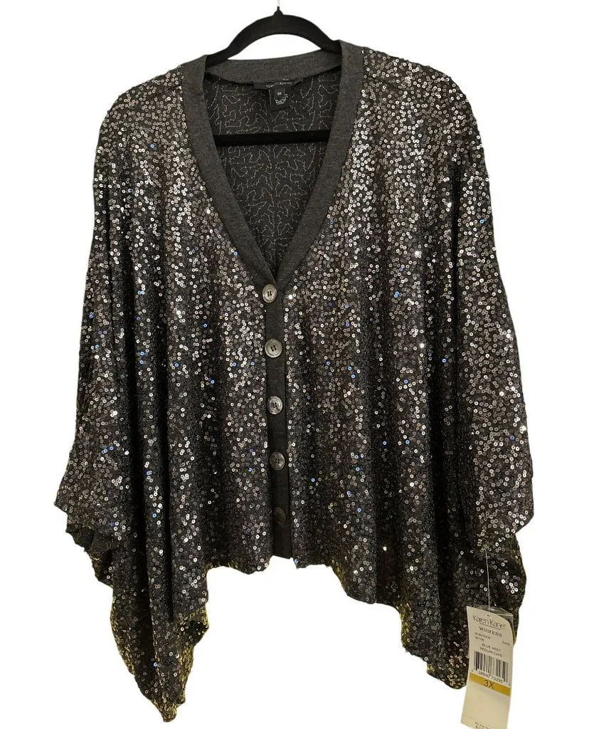 Karen Kane Womens Sequin Cape Size 3X Silver Blue Mist Evening Party Sparkle NWT - Image 1