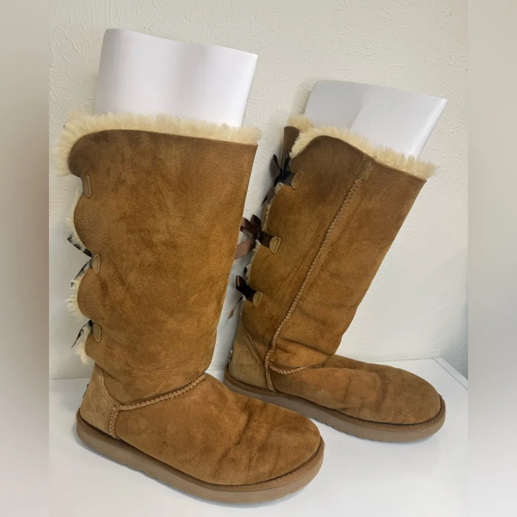 UGG Bailey Bow Tall II Shearling Boots Women’s Size 10 Chestnut Suede - Image 5