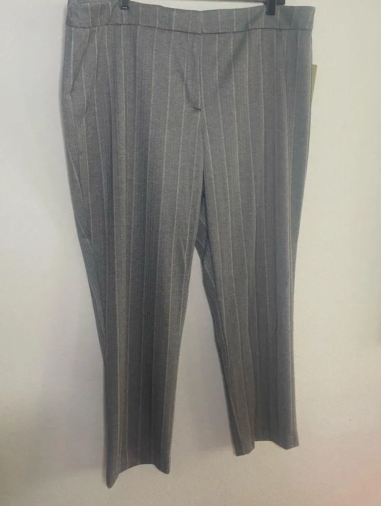 NWT Women’s Gray Stripped Trousers Stretch Straight Ankle Ponte Pants Size 20 - Image 2