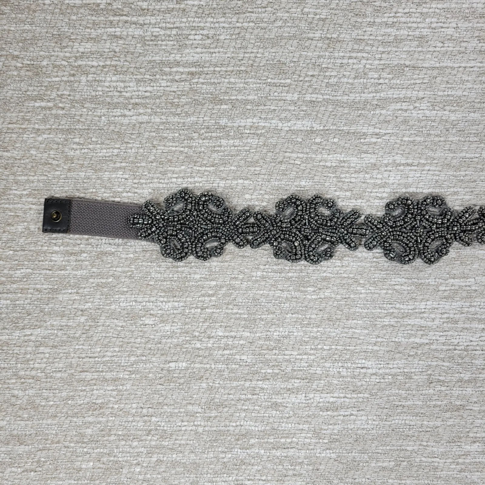 VTG Beaded Belt Womens Gunmetal Gray Stretch Elastic Wide Waist Snap Closure - Image 5