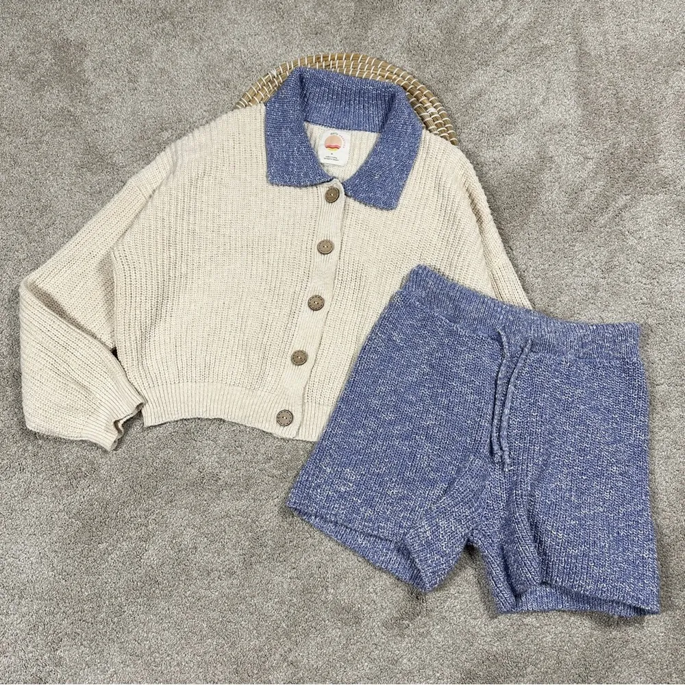 Daily Practice by Anthropologie Knit Lounge Set Sweater Cardigan & Shorts M - Image 2
