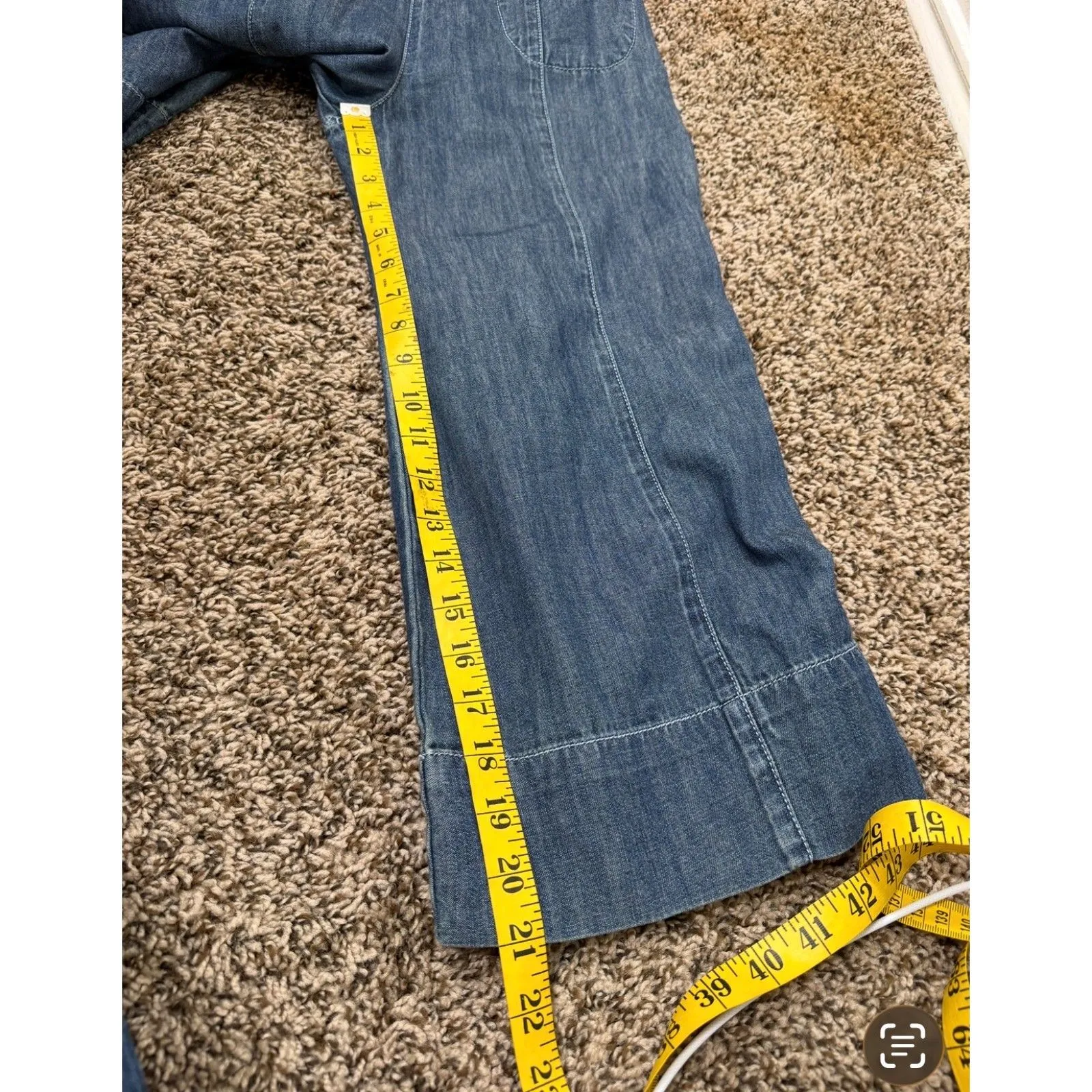 Pilcro Denim Jumpsuit Sz 2p Wide Leg Crop Boho High Neck Modest Rodeo Western - Image 12