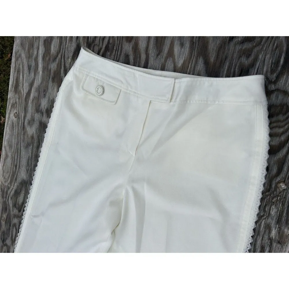 Larry Levine Stretch WOMEN'S Dress White‎ Pants Size 12 Lace Summer Spring Cute - Image 3