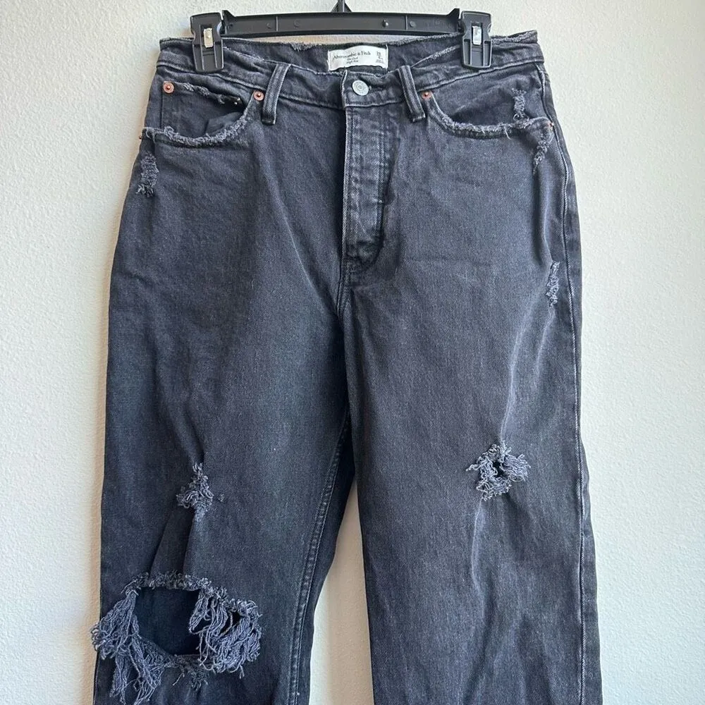 Abercrombie & Fitch The Dad High Rise Straight Black Button Fly Jeans Size 28/6 - Image 3