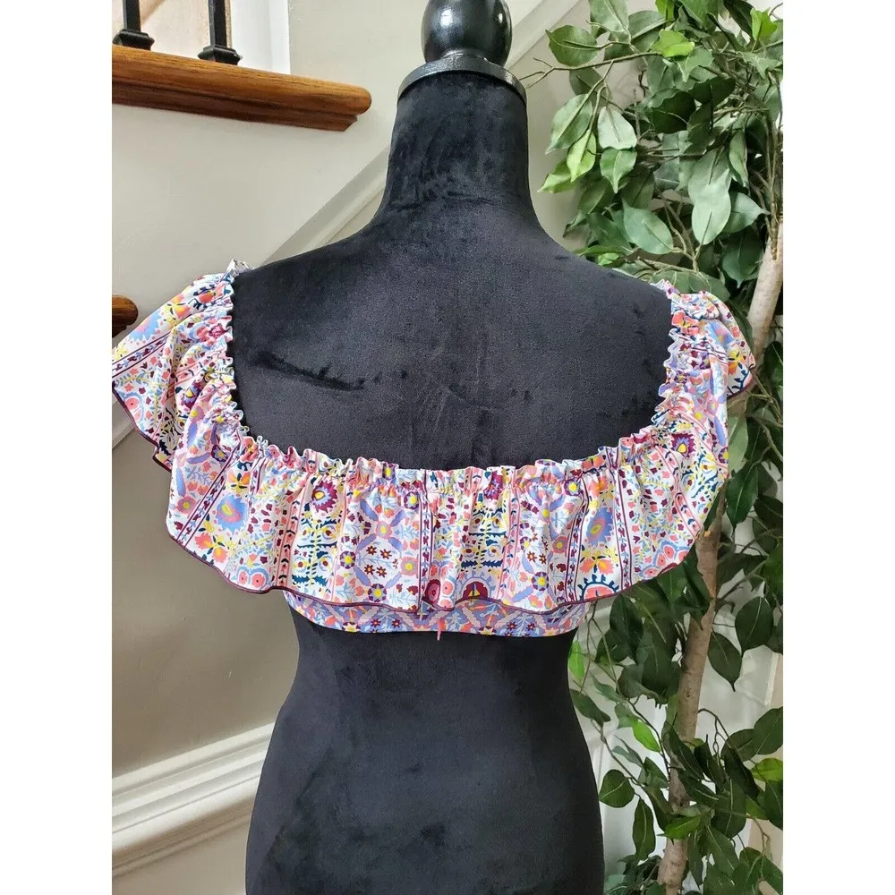 Bleu Rod Beattie Woman's Multicolor Floral Nylon Square Neck Pullover Blouse 6 - Image 5