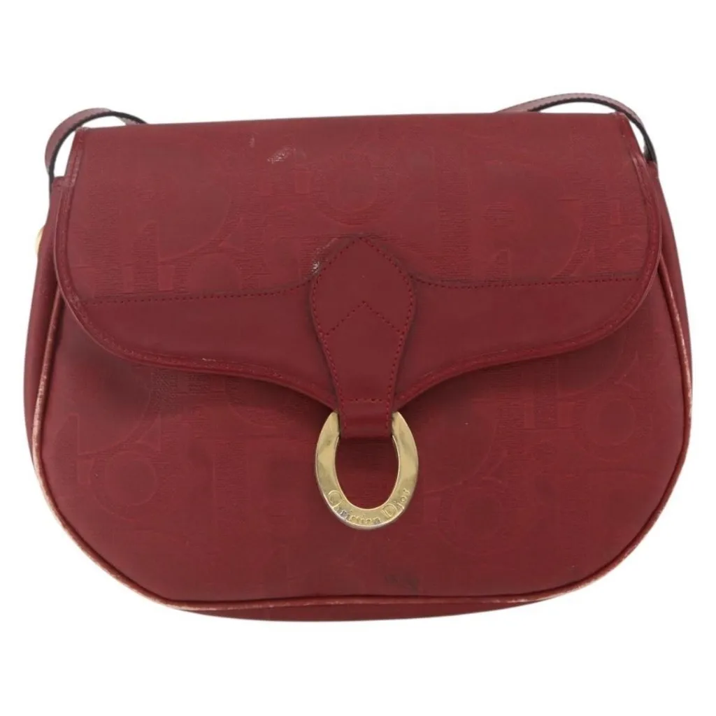 Christian Dior Trotter Canvas Shoulder Bag PVC Red Gold Authentic - Image 3