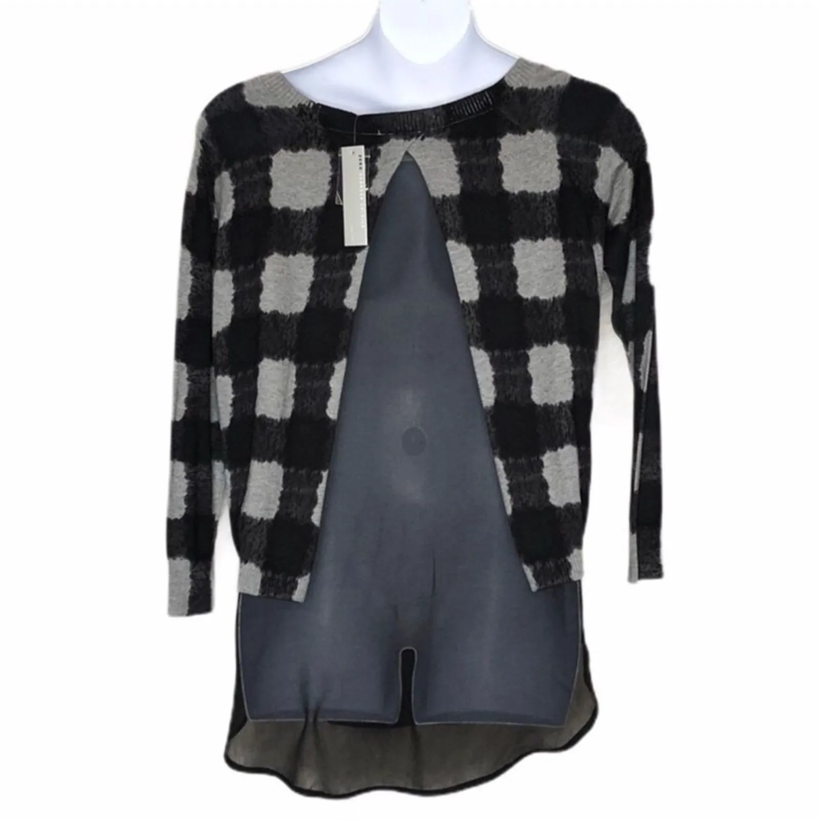 Zero Degrees Celsius Plaid Bateau Sweater 2X NWT Georgette Hem Plus Black - Image 4