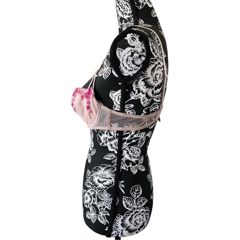 Floral Balconette 36B Push Up Bra Floral Sexy Date Coquette Pink Size undefined - Image 5
