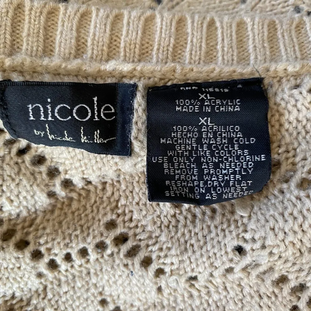 Nicole Miller women's XL tan tie front 3/4 sleeve chevron knit sweater cardigan - Image 8