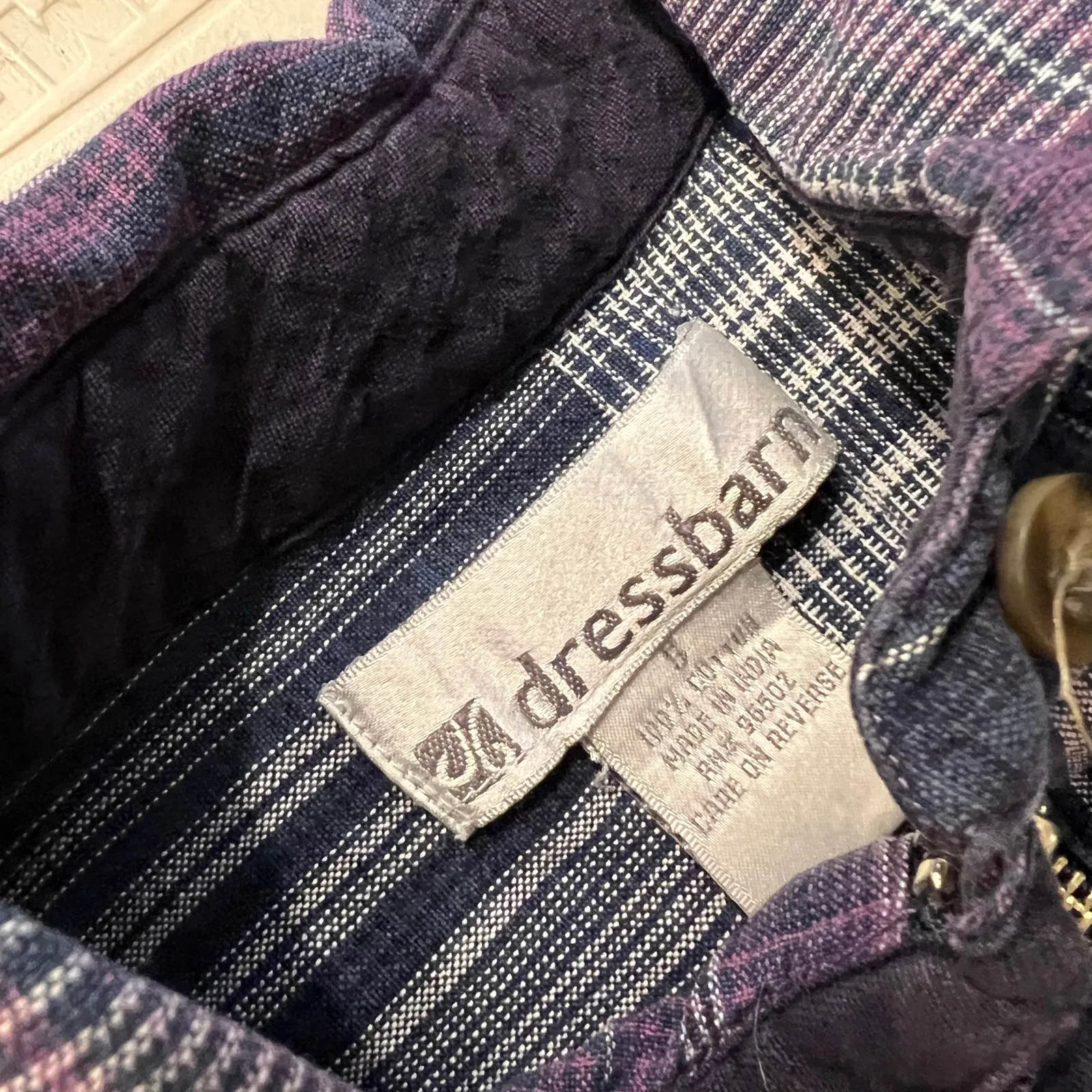 Vintage Purple Plaid Cotton Zip Up Lightweight Cropped Boxy Jacket Size Small - Image 8