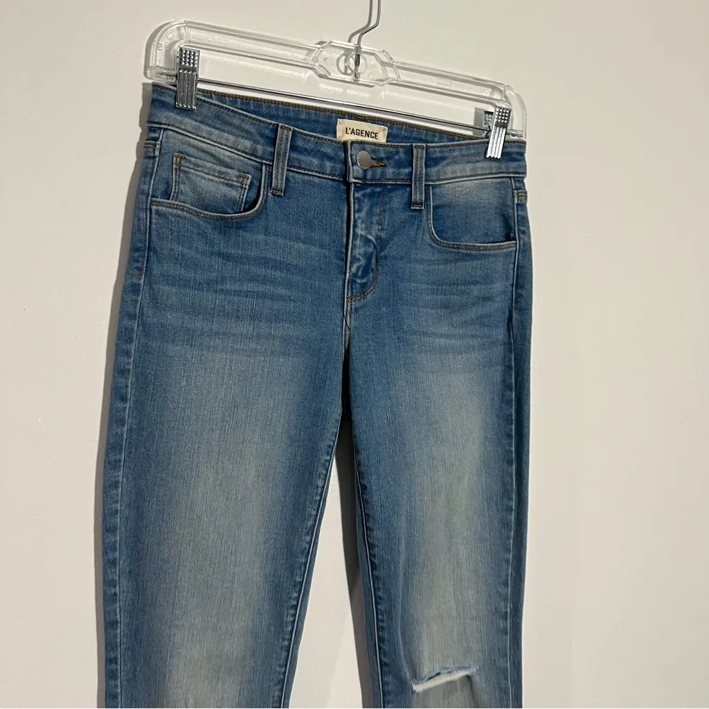 New L'agence Margot Skinny Light‎ Wash Ripped Knee Size 25 - Image 7