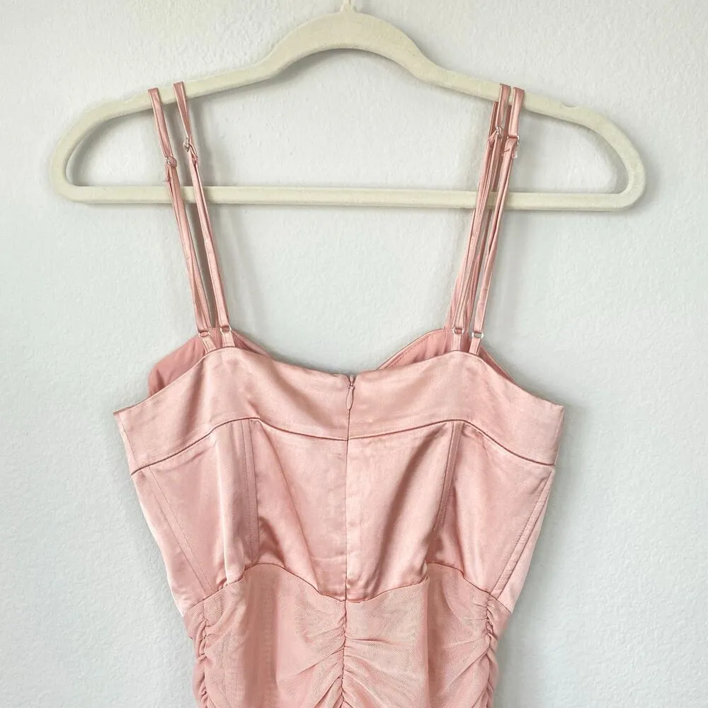 ZARA Ruched Tulle Corset Dress Beige Pink Size Small Satin Balletcore Sexy - Image 7