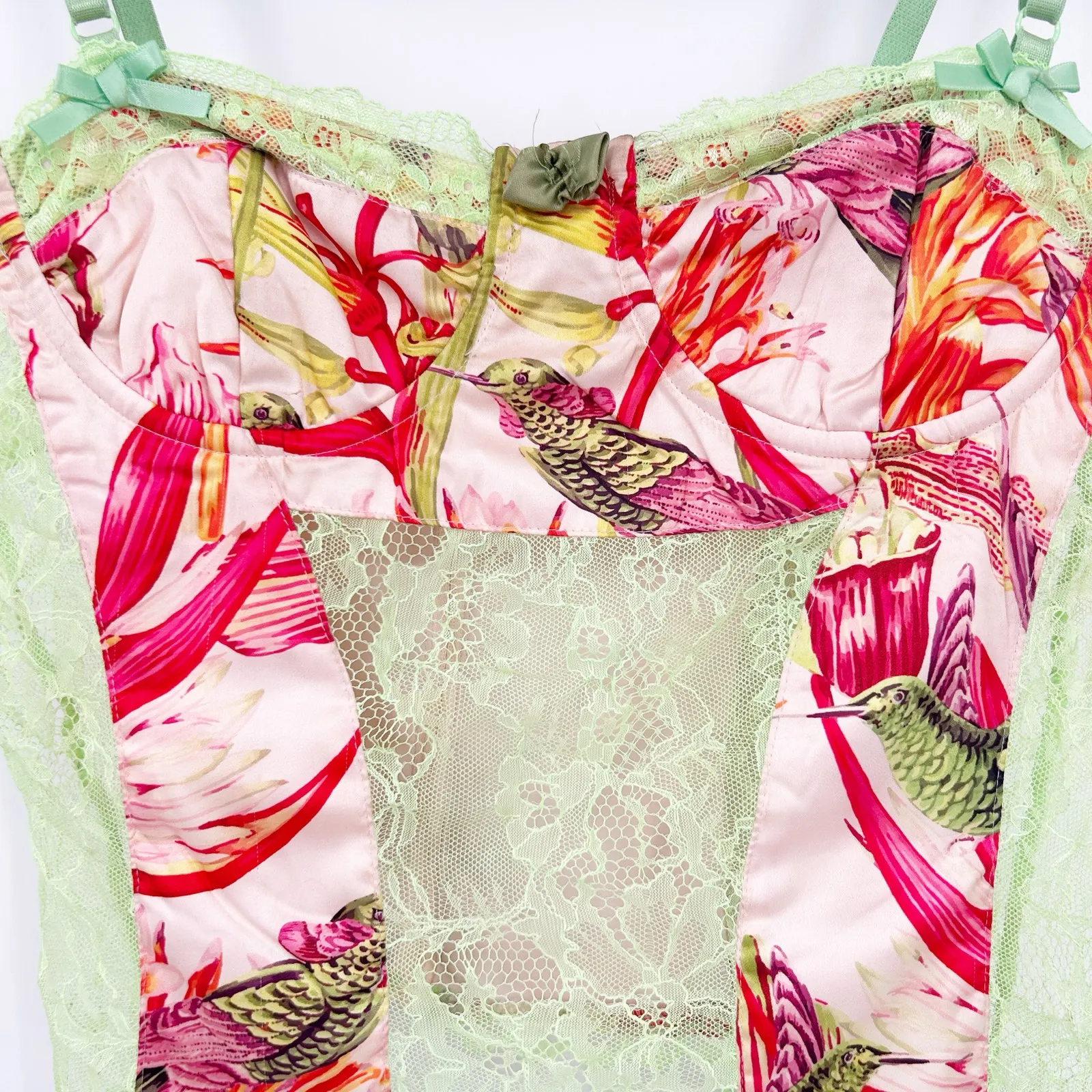 Finesse Women Sultry Coquette Tropical Devi Bird Floral Lace Corset Top‎ Size S Green - Image 2
