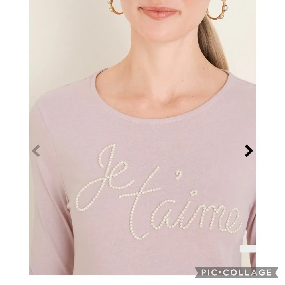 Chico’s Top Je T’aime Pink Pearl Long Sleeve Tee S Casual Blush Parisian Chic - Image 12
