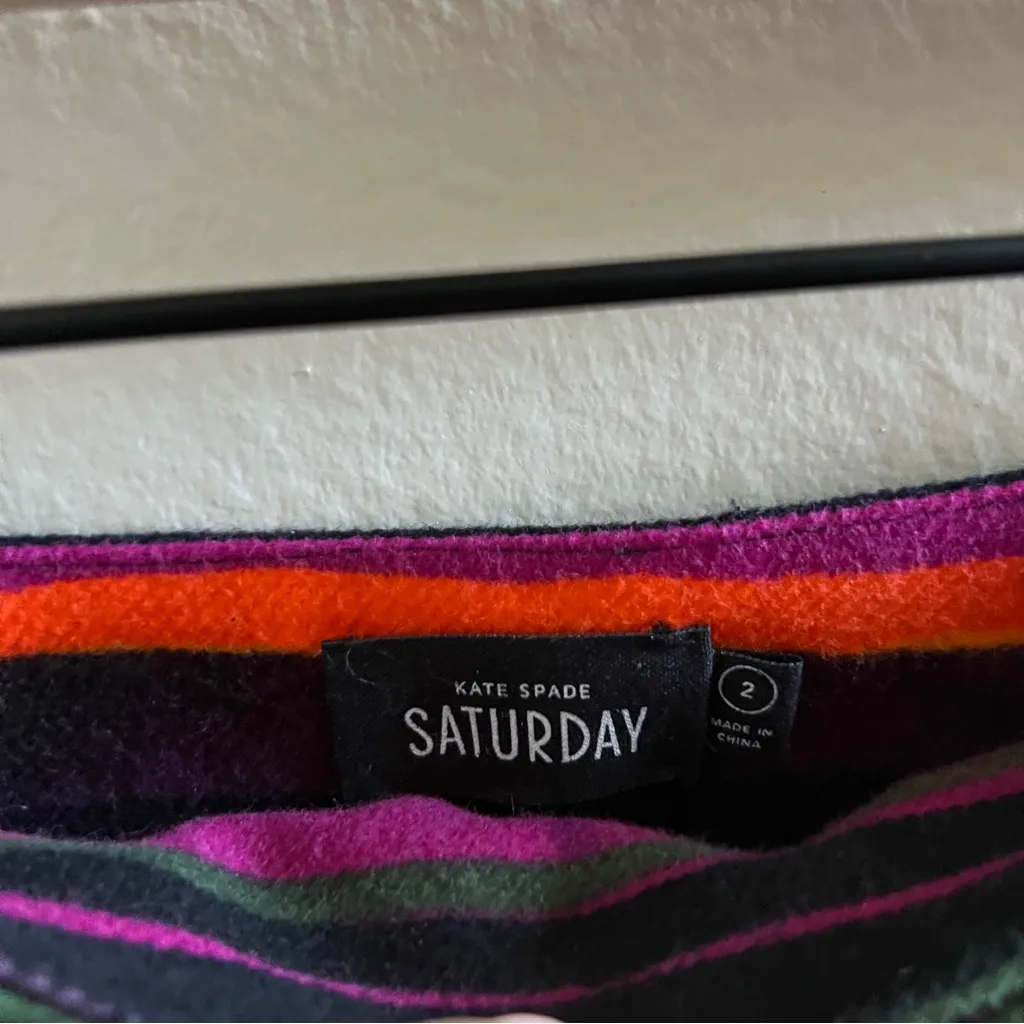 Kate Spade SATURDAY Buckle Over Mini Skirt Multicolor Striped Cotton Wrap Size 2 - Image 5