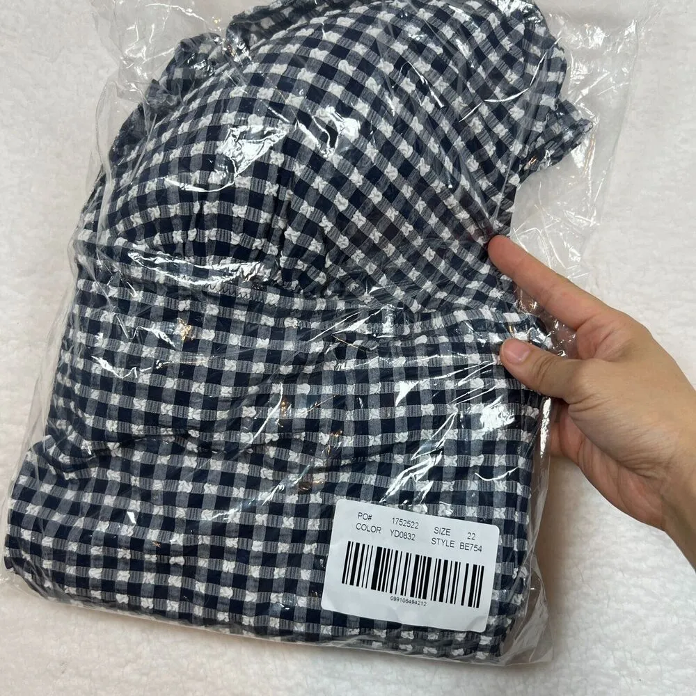 J. Crew Womens One Piece Swimsuit 22 Black White Ruffle Vneck Gingham Preppy Size undefined - Image 11