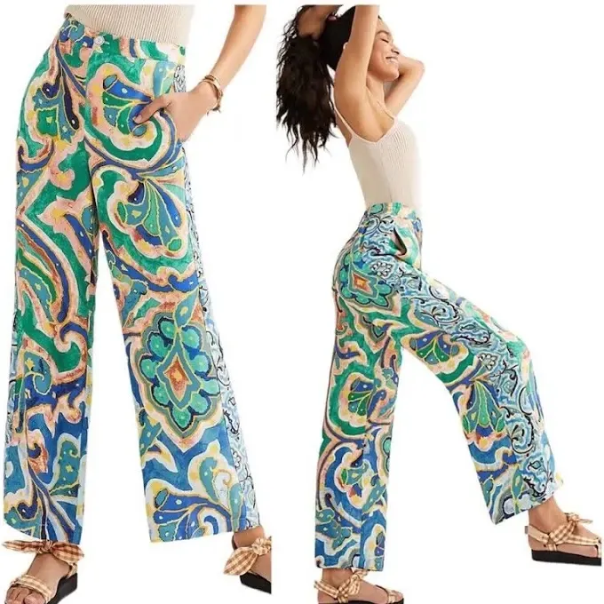 Anthropologie Maeve Rhiannon Womens Wide Leg Pants Colorful Print Palazzo‎ - Image 2