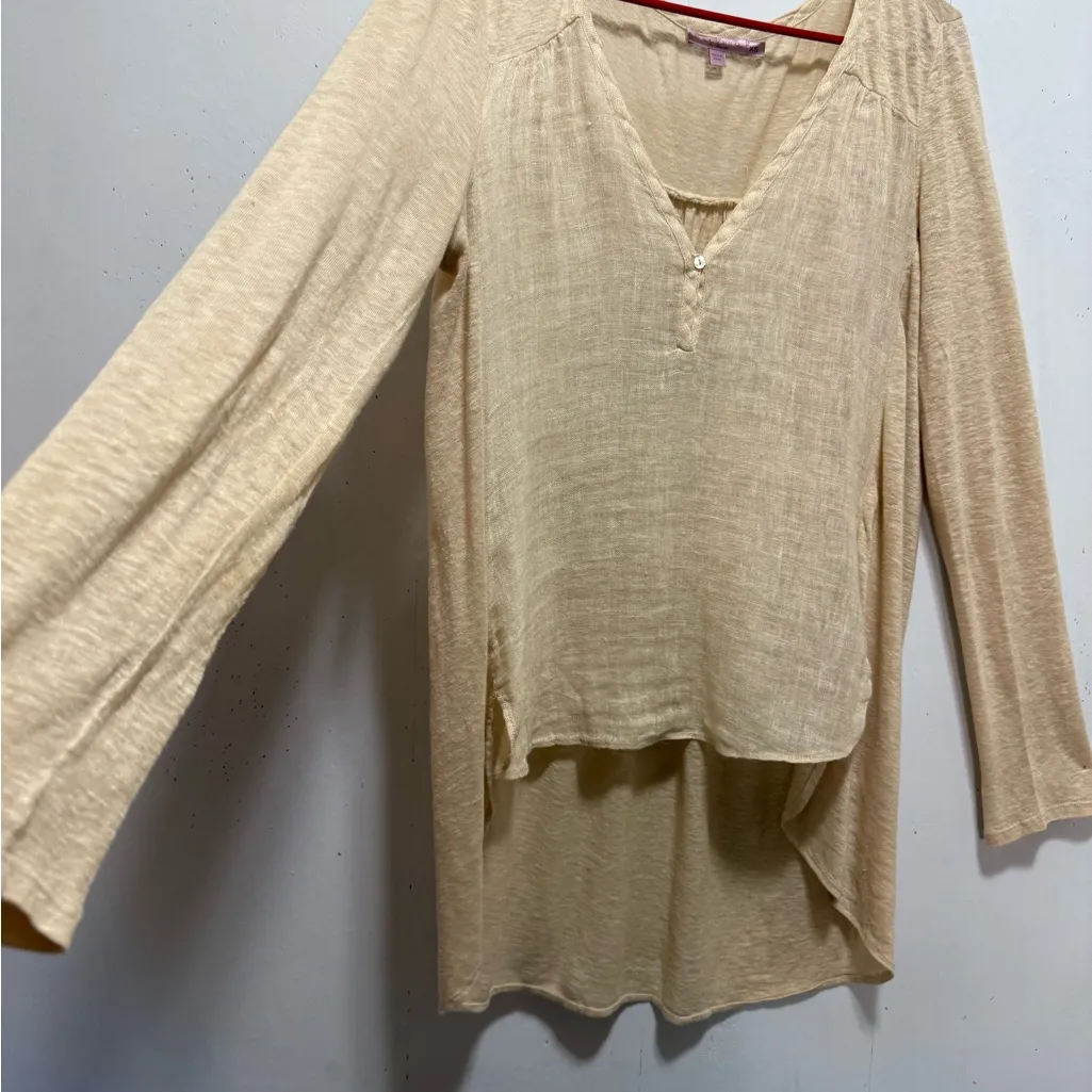 Calypso St. Barth Beige Linen Hi Low Top Blouse Women’s Sz XS - Image 4