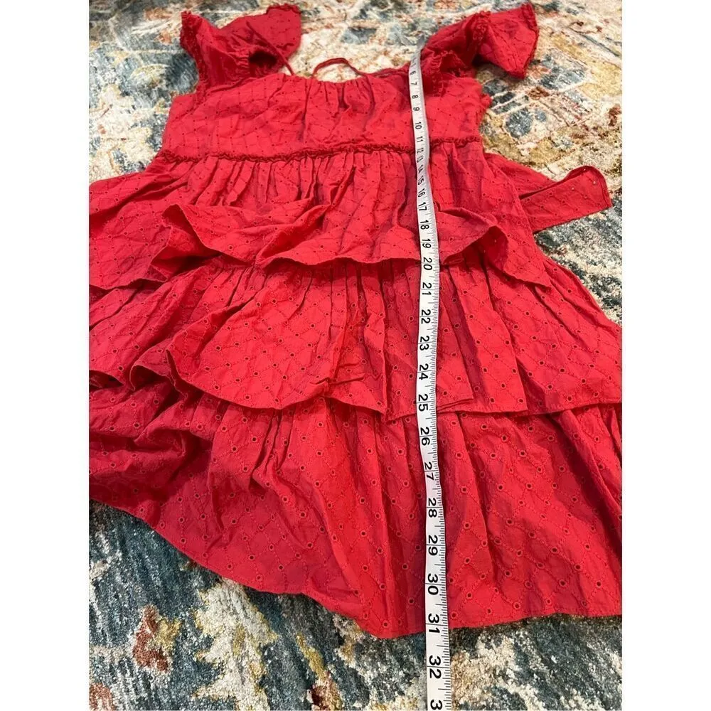 Cinq a Sept NWT Marcia Tiered Mini Dress Red Ruffle Eyelet Laceup Cotton Sz 4 - Image 11
