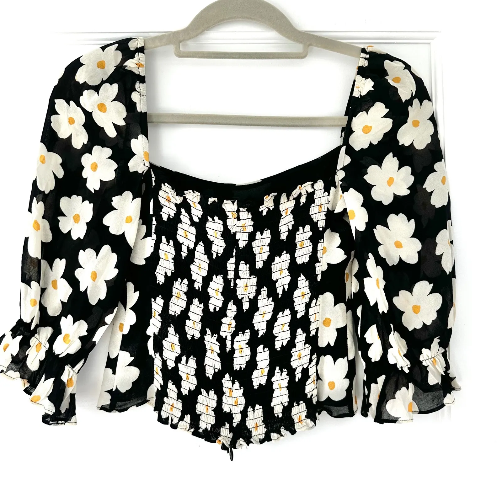 REFORMATION Georgia Daisy Bella Top Floral Blouse Square Black White Size 00‎ - Image 8