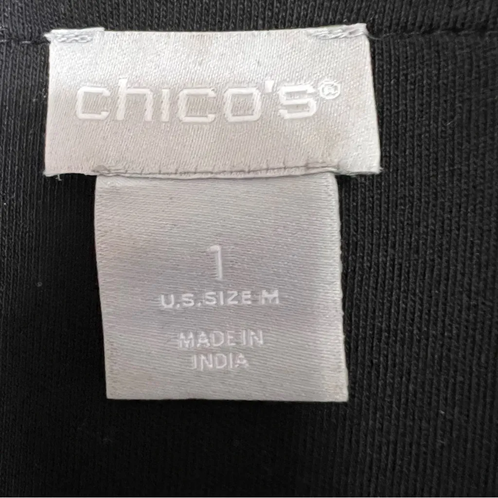 CHICO’S Black Long Sleeve Tunic Top Pima Cotton Beaded V-Neck Stretch Sz 1 US 8 - Image 5