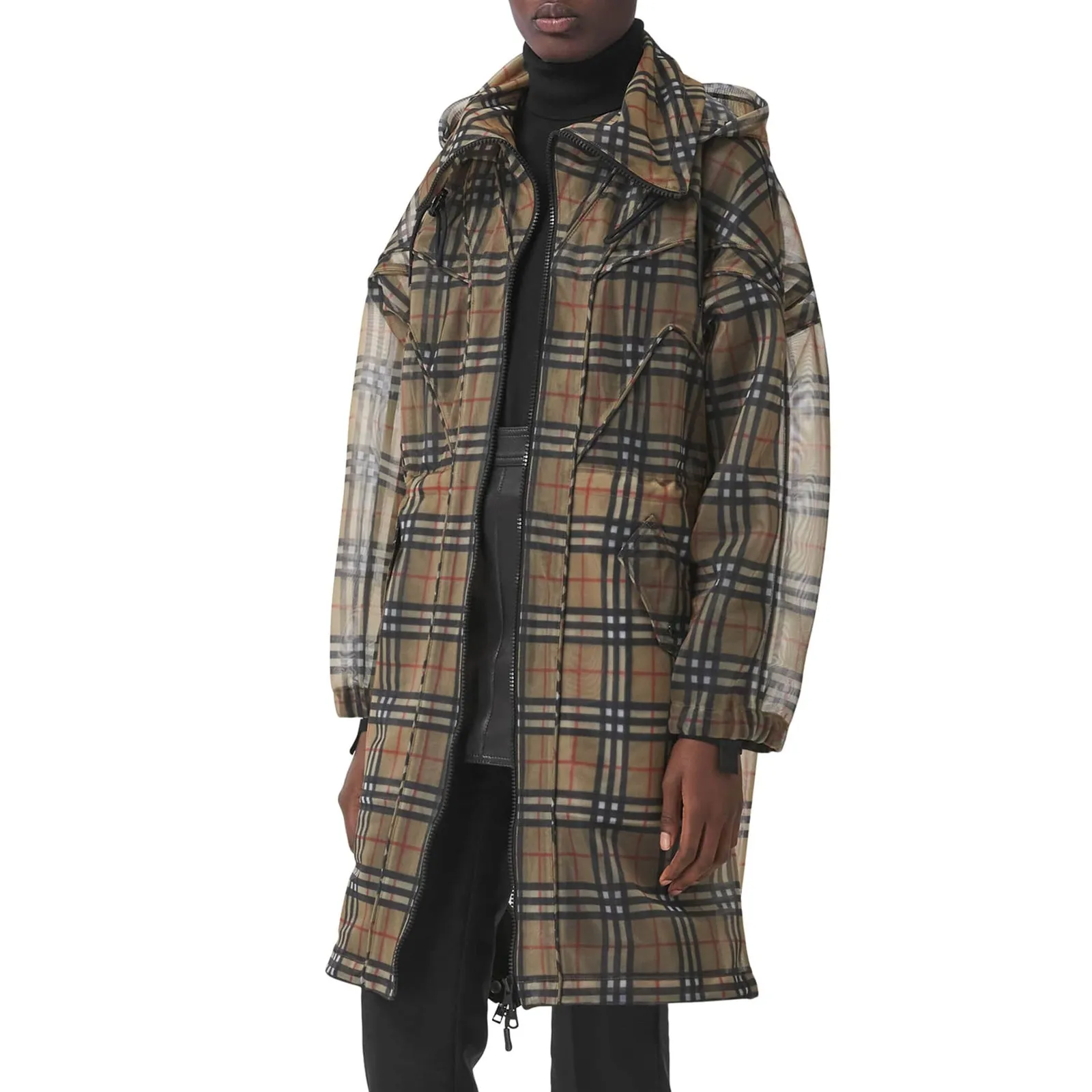 Burberry Nova Check Mesh Plaid Transparent Long Jacket - Image 3