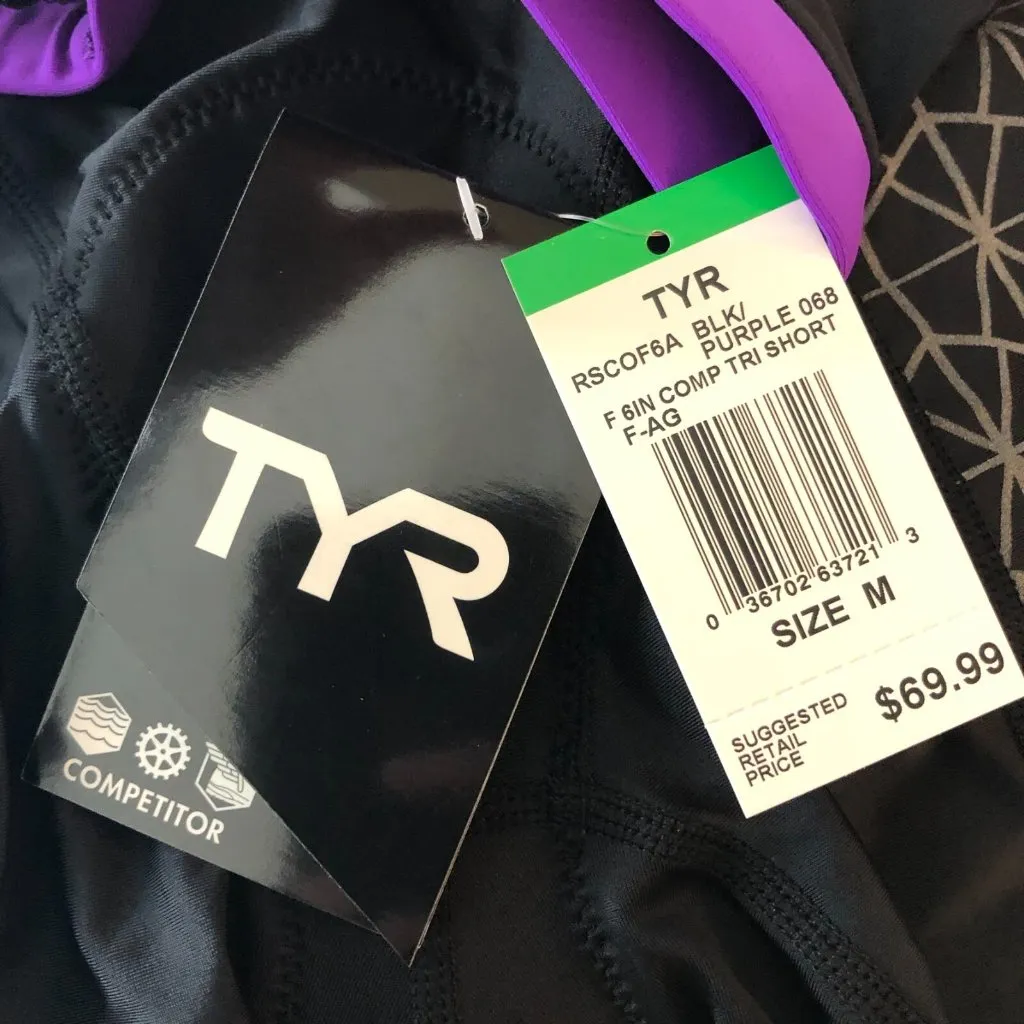 TYR Womens 6 Inch Competitor Tri Shorts Triathlon Padded Grippers Black Purple M Size M - Image 4