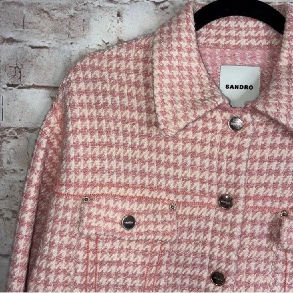 Sandro  Alois Two-tone Houndstooth Jacket In Ecru Pink Size 2 - Image 4