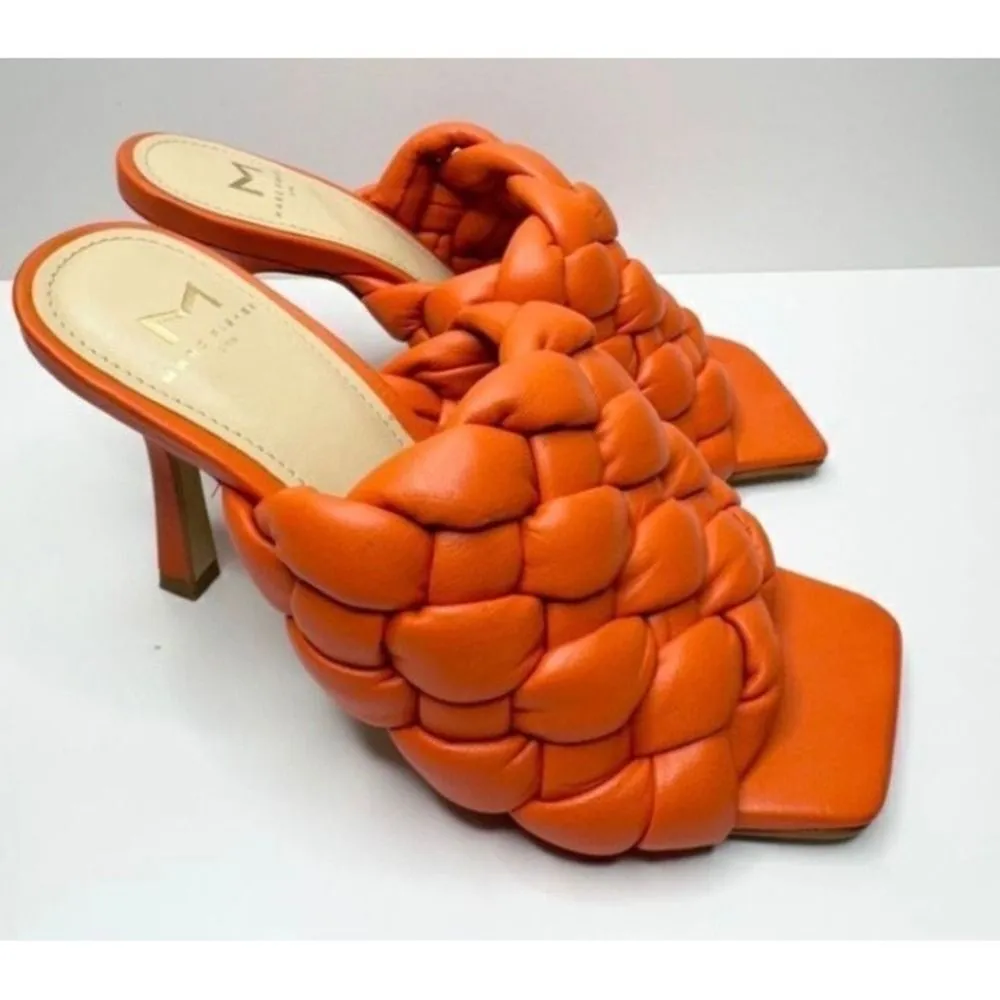 Marc Fisher LTD Dakina Orange Leather Woven Square Toe Heel Mules Size 5.5 - Image 2