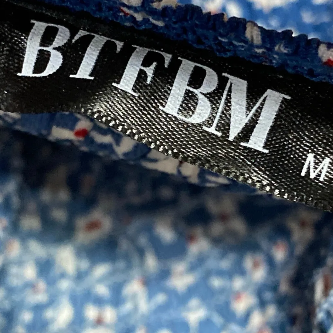 BTFBM Women's Blue Floral Peasant Short Puff Sleeve Tiered A Line Maxi Dress M Size M - Image 5