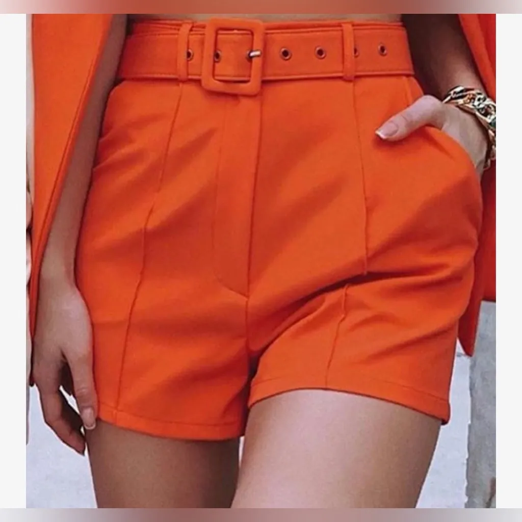 NEW Orange 2 Pc Suit Set Open Front Blazer & Shorts Belt Career 2X Size XXL - Image 2