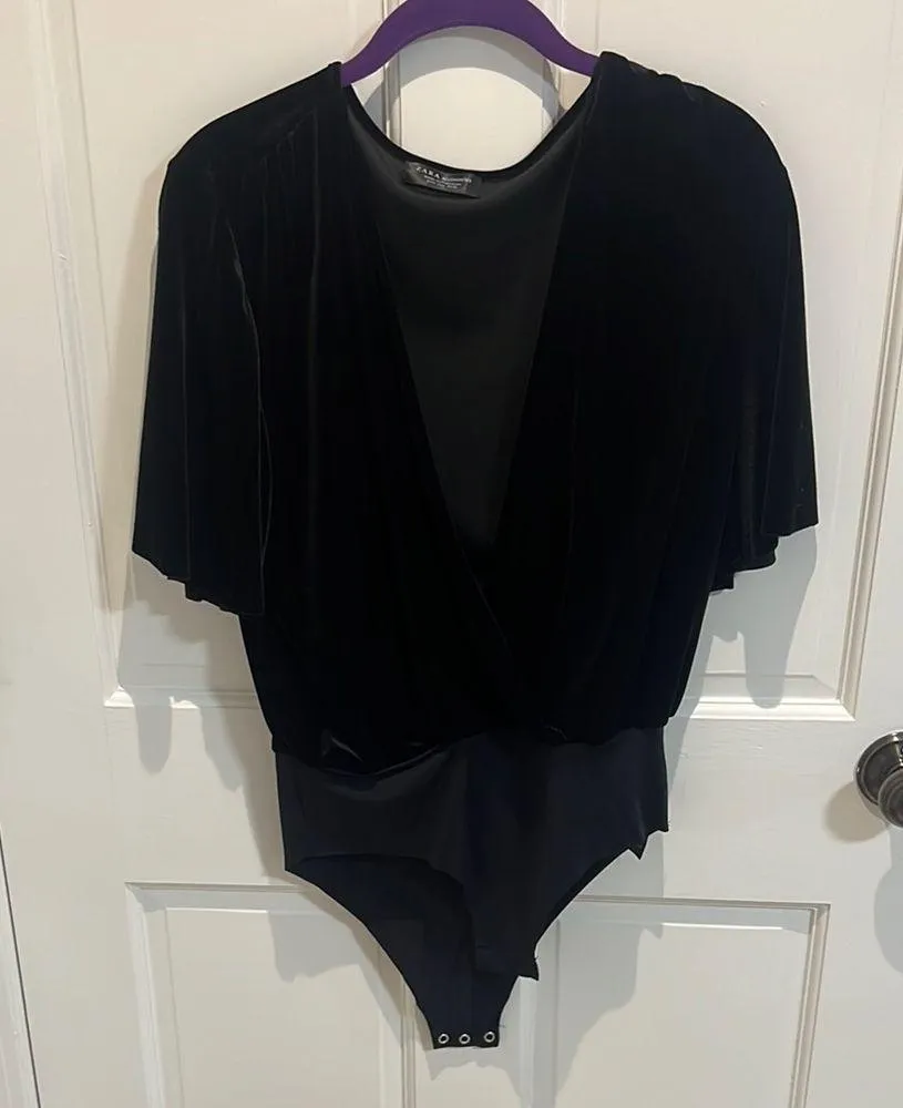 Zara Black Velvet Bodysuit - Image 2