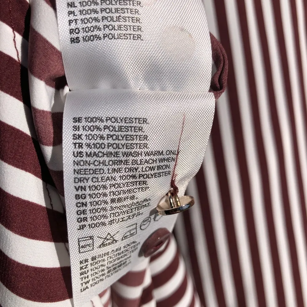 H&M Brown And White Striped Silky Ling Sleeves Blouse 8 - Image 9