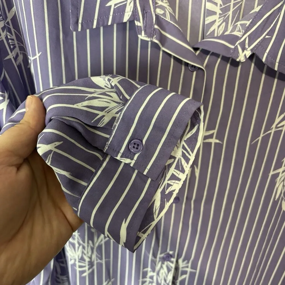 Catherines Shirt Wonens 3X Purple Striped Floral Button Down Shirt Semi Sheer - Image 3