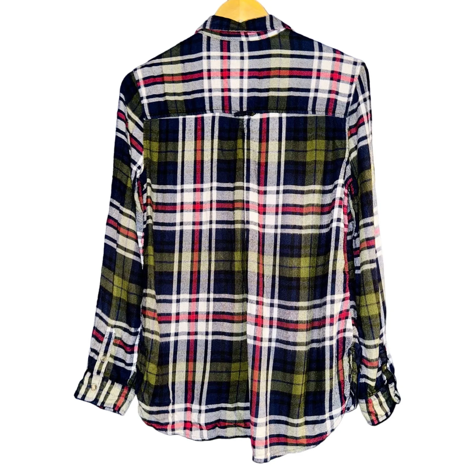 American Eagle Soft Plaid Boyfriend Fit Flannel Shirt Navy Blue M Fall Warm Cozy - Image 7