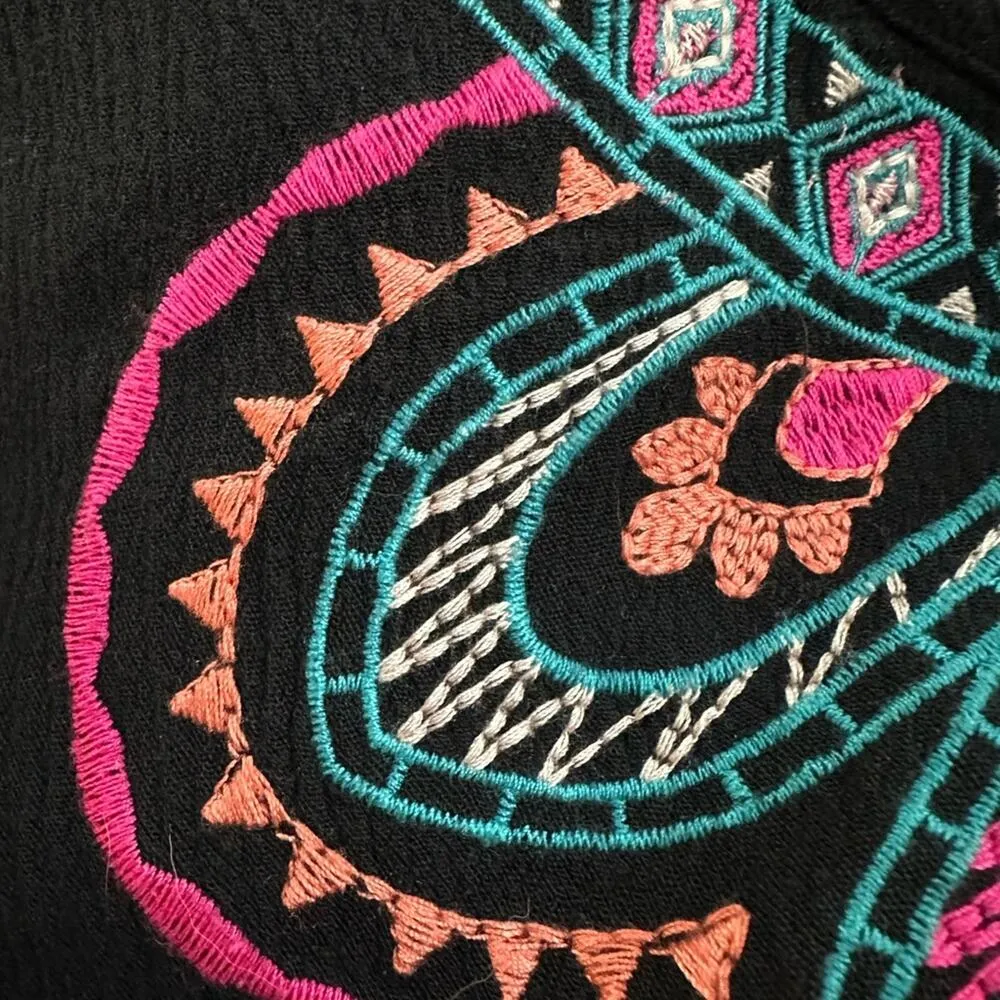 Flying Tomato Black Embroidered Tunic Top Gauzy Rayon Western Aztec Southwestern - Image 2