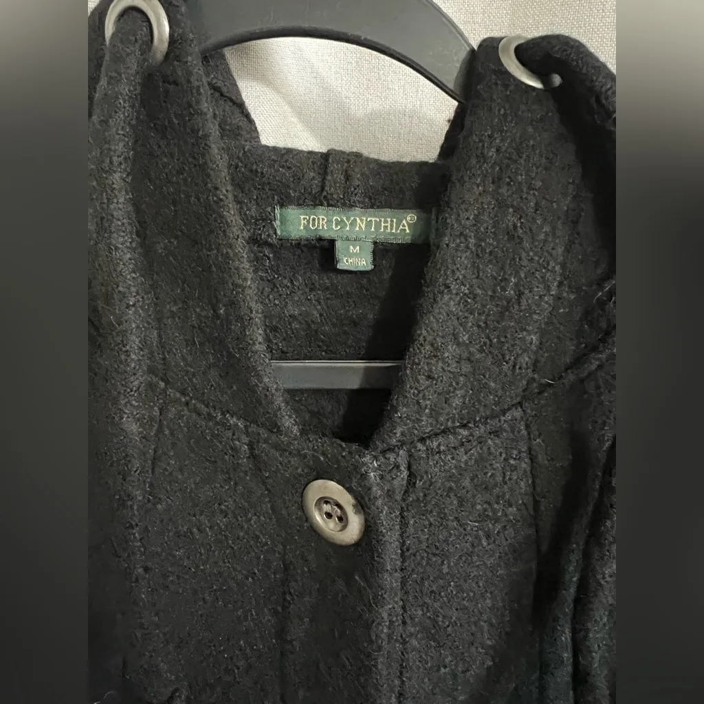 For Cynthia Black Button-Up Hooded Jacket - Image 3