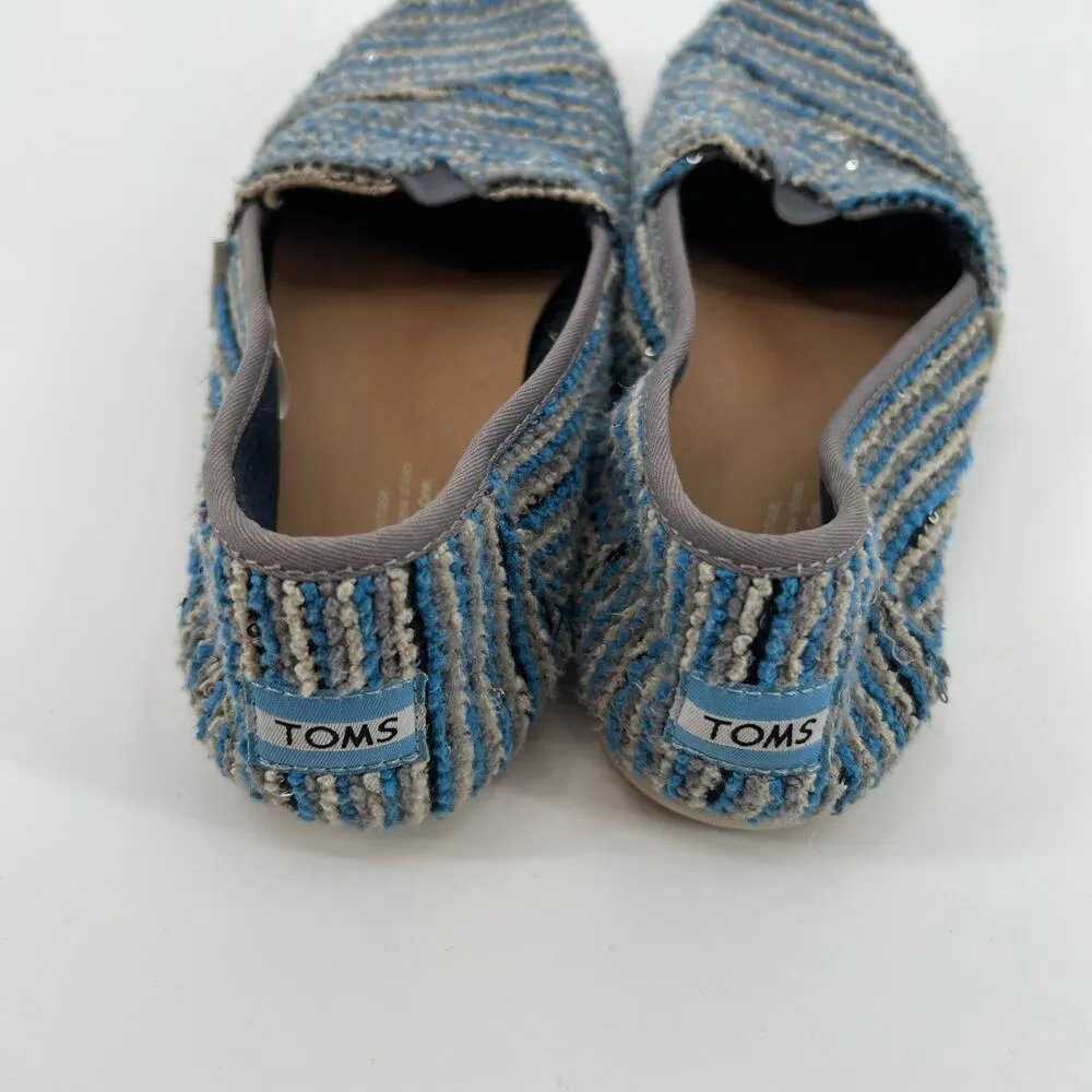 TOMS Slip On Women's Shoes Size 8.5 Fuzzy Textured Striped Blue, Gray, Black - Image 6