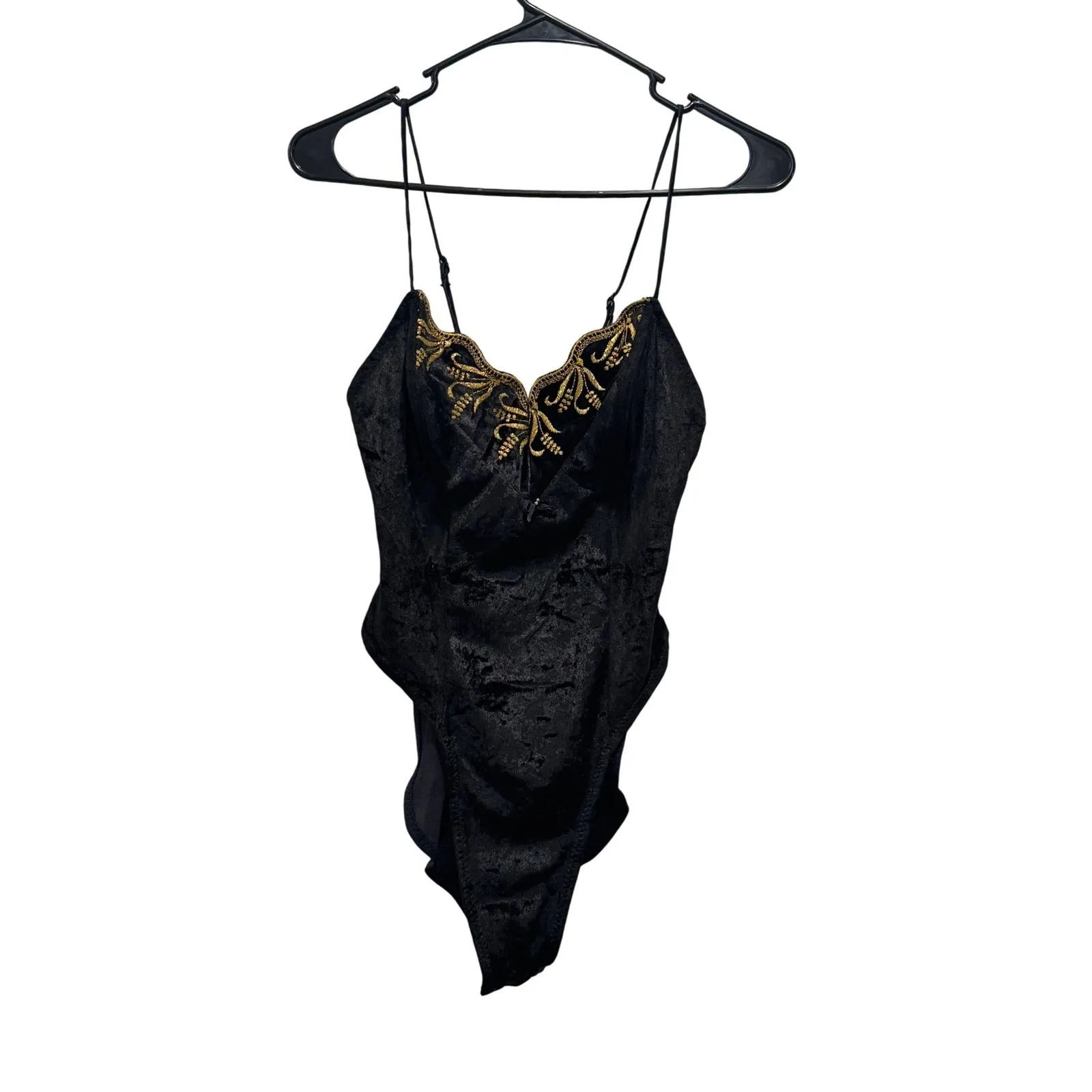 Madelon Louden Black Velvet Bodysuit Gold Embroidery Lingerie Vintage Fits‎ XS/S Size M - Image 2